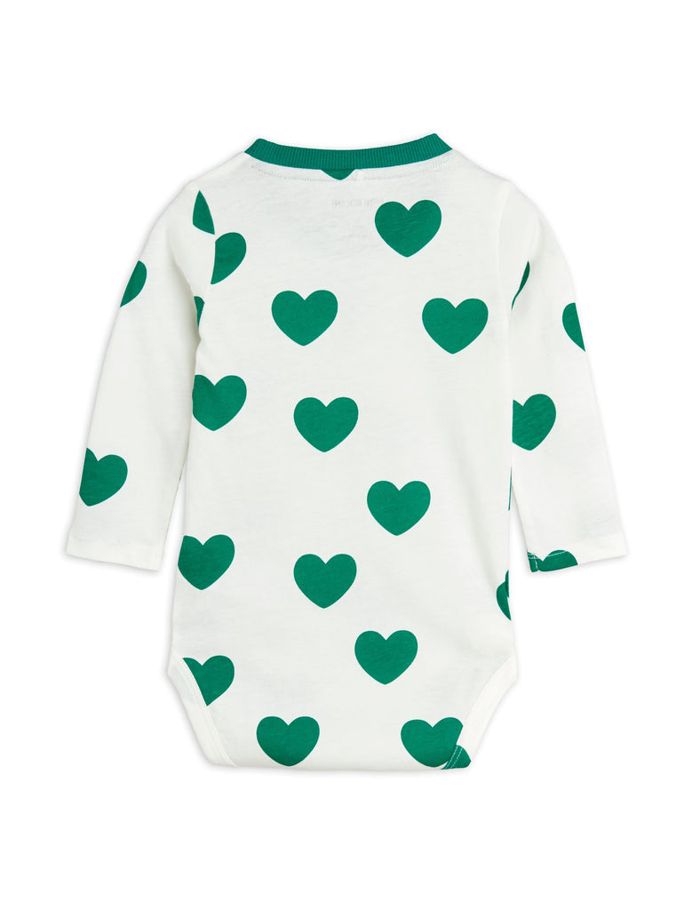 Hearts Long Sleeve Onesie (Green) by Mini Rodini