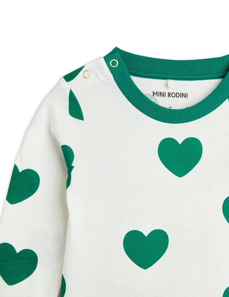 Hearts Long Sleeve Onesie (Green) by Mini Rodini