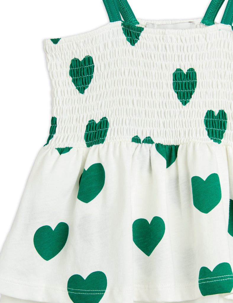 Hearts Smock Dress (Green) by Mini Rodini