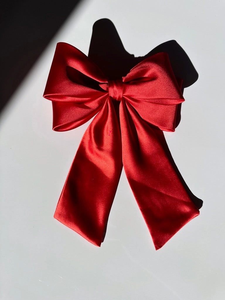 Satin Hair Bow Barrette (Red) by Solar Eclipse
