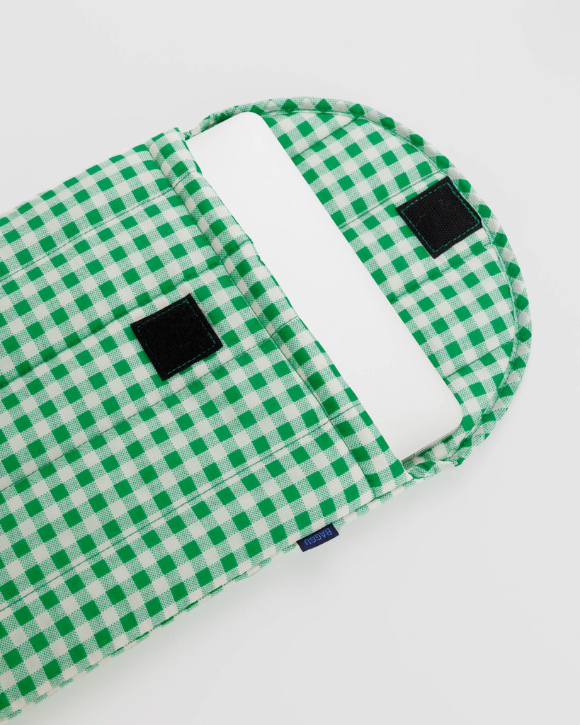 Puffy Laptop Sleeve (Green Gingham) by Baggu