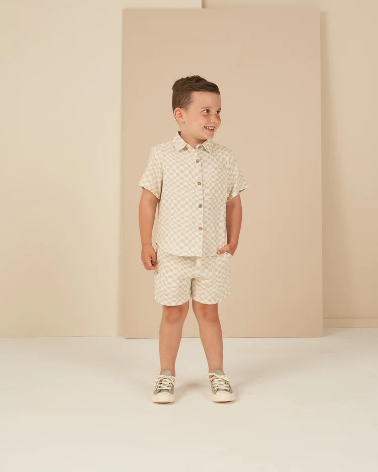 Collared Short Sleeve Shirt (Dove Check) by Rylee + Cru