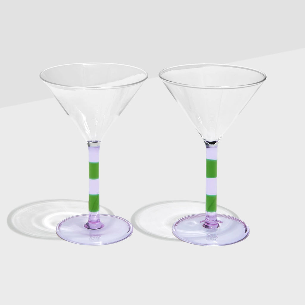 Striped Martini Glass Set (Lilac/Green) by Yo Home