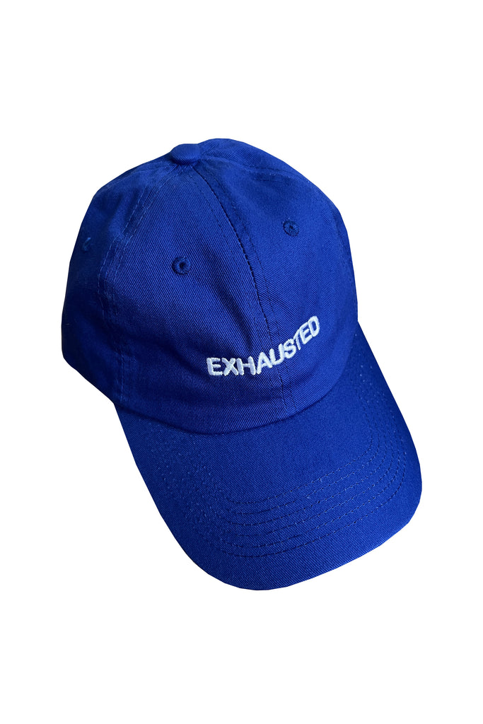 Exhausted (White on Cobalt Blue) by Intentionally Blank