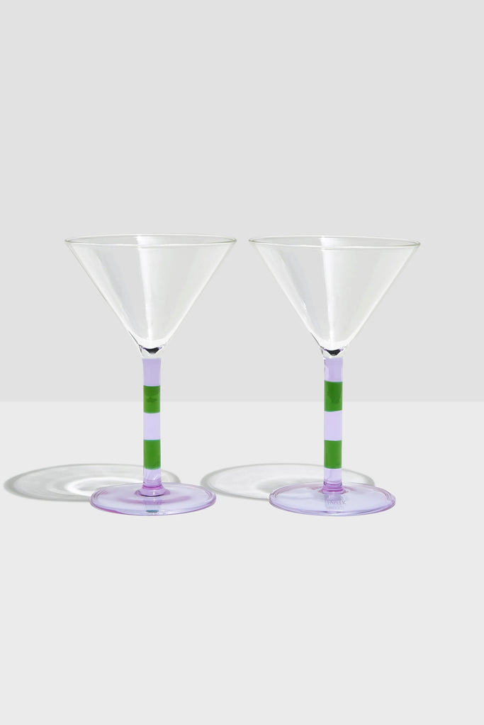 Striped Martini Glass Set (Lilac/Green) by Yo Home