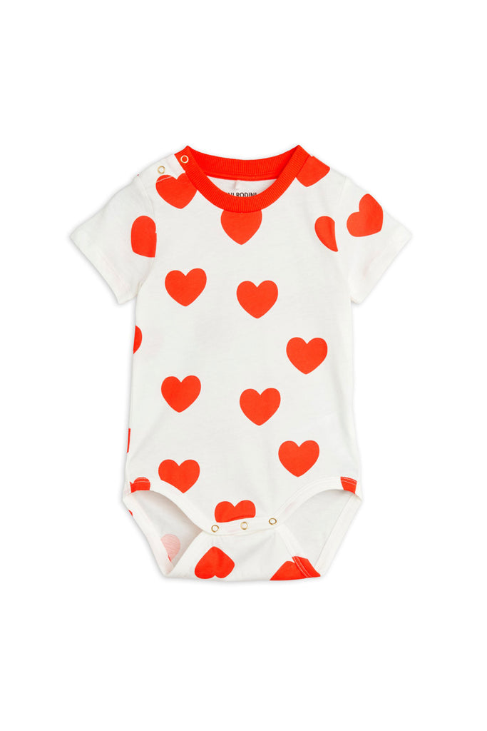 Hearts Short Sleeve Onesie (Red) by Mini Rodini