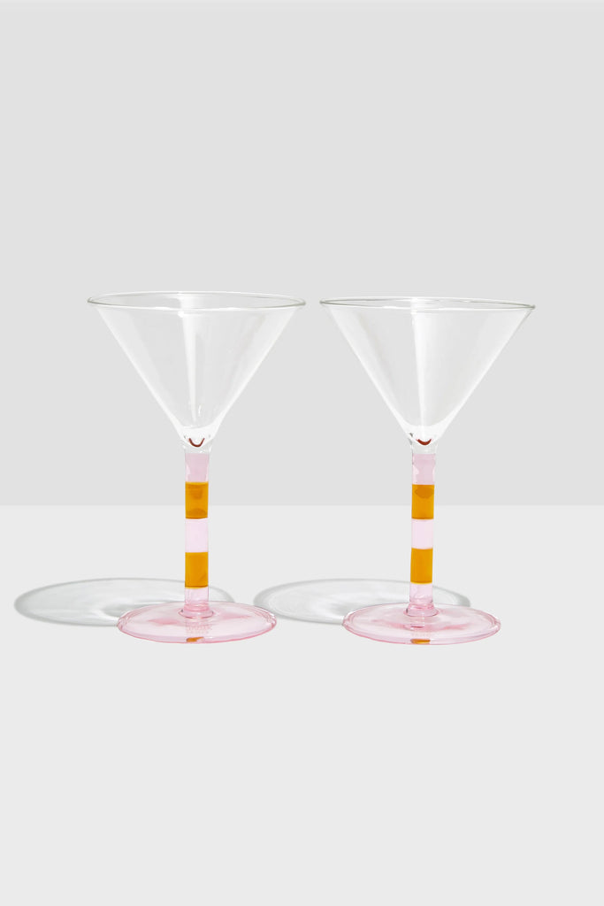 Striped Martini Glass Set (Pink/Amber) by Yo Home