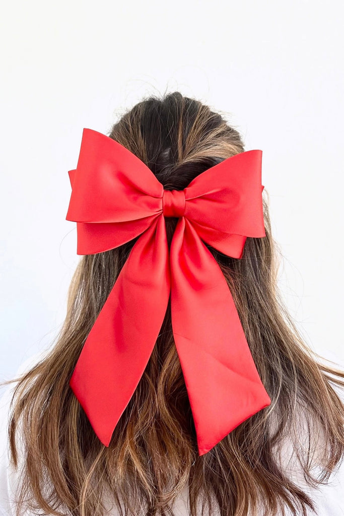 Satin Hair Bow Barrette (Red) by Solar Eclipse