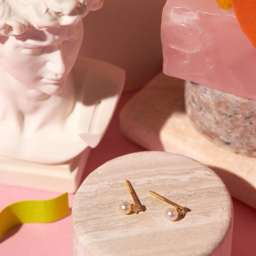 CZ Pearl Stud (Solid Gold)