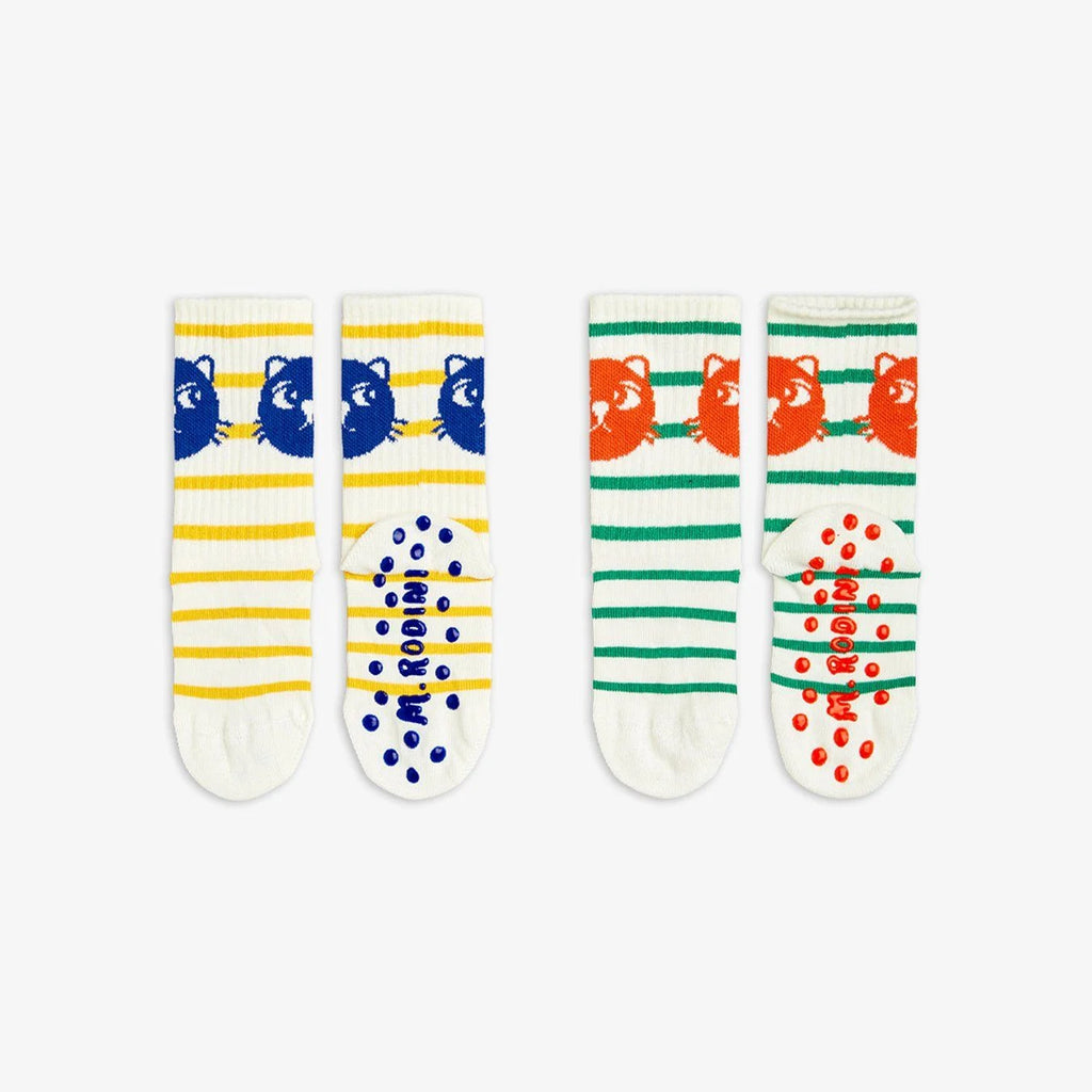 Cats Stripe Socks (2-Pack) by Mini Rodini