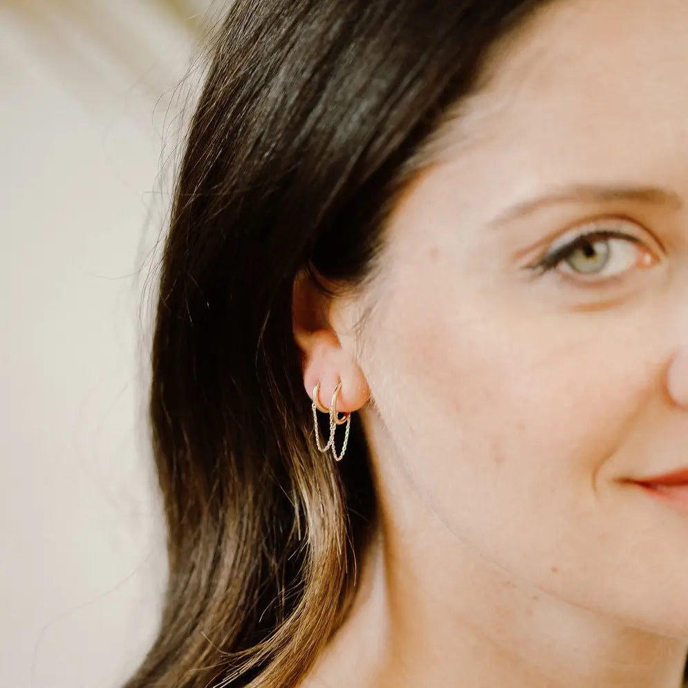 Solid Gold Dangle Chain Huggie (Single) by Ofina Jewelry