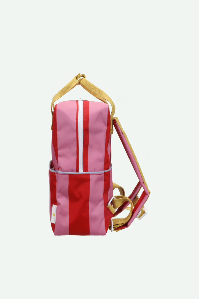 black leather backpack with pink white and burgundy stripes Medium Backpack (Red Apple + Rosebay Pink Stripes) | The Yo Store