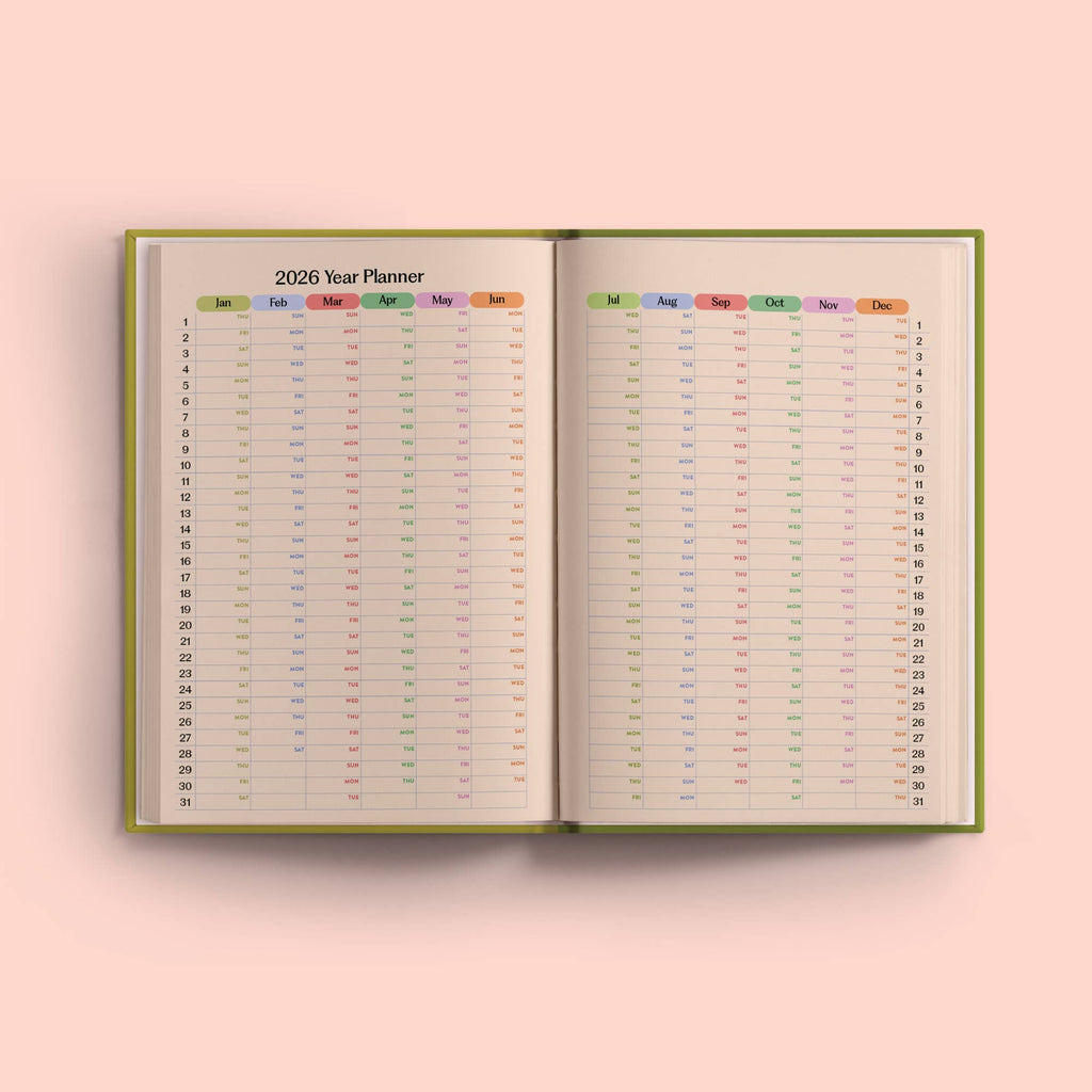 2026 A5 Weekly Diary Planner (Pistachio Stripe) by Good Tuesday