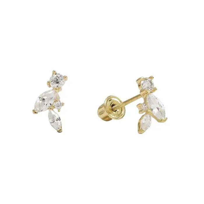 Gold Marquise & Round Stud (Solid Gold)