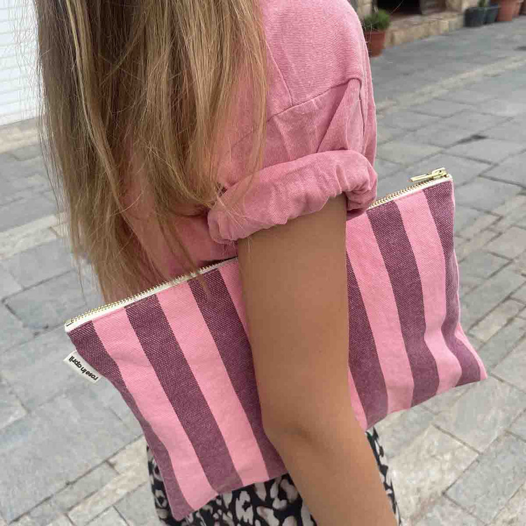 Stripes Flat Pouch (Bubble Pink) by Rose in April