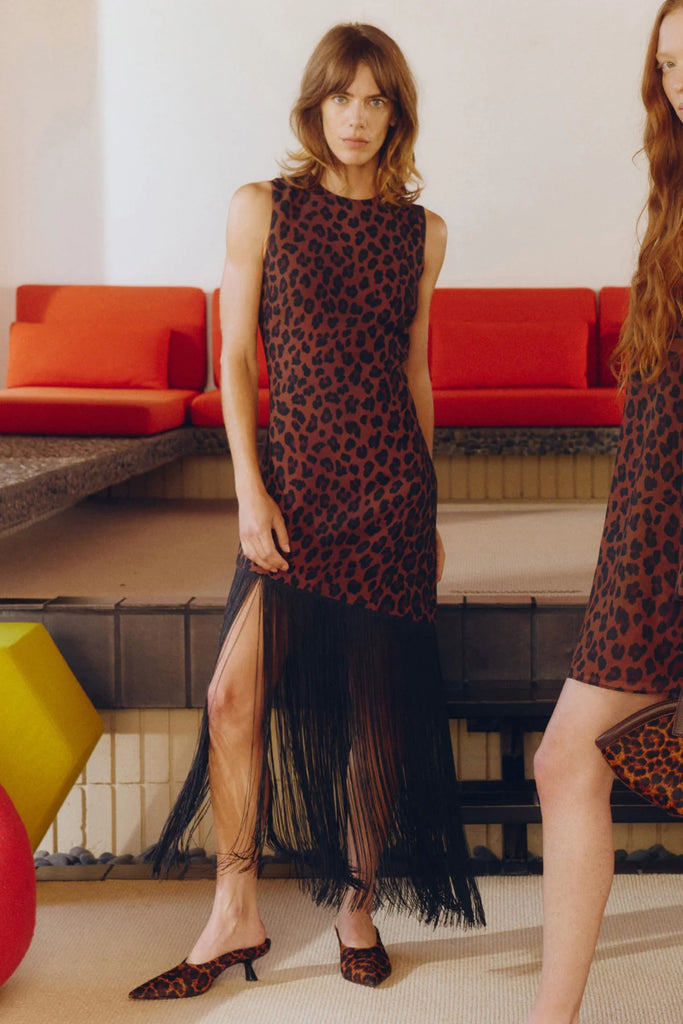 Casablanca Crepe Fringe Dress (Leopard) by Simon Miller