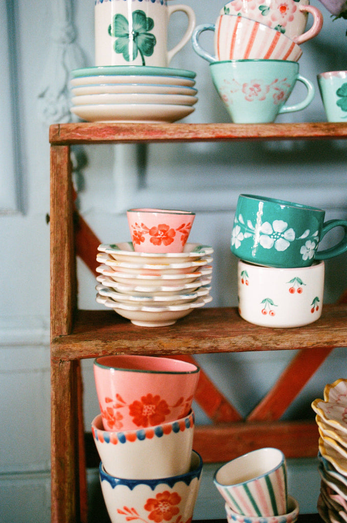 Ceramic Oval Cup (Orange Flower Vine) by RicebyRice