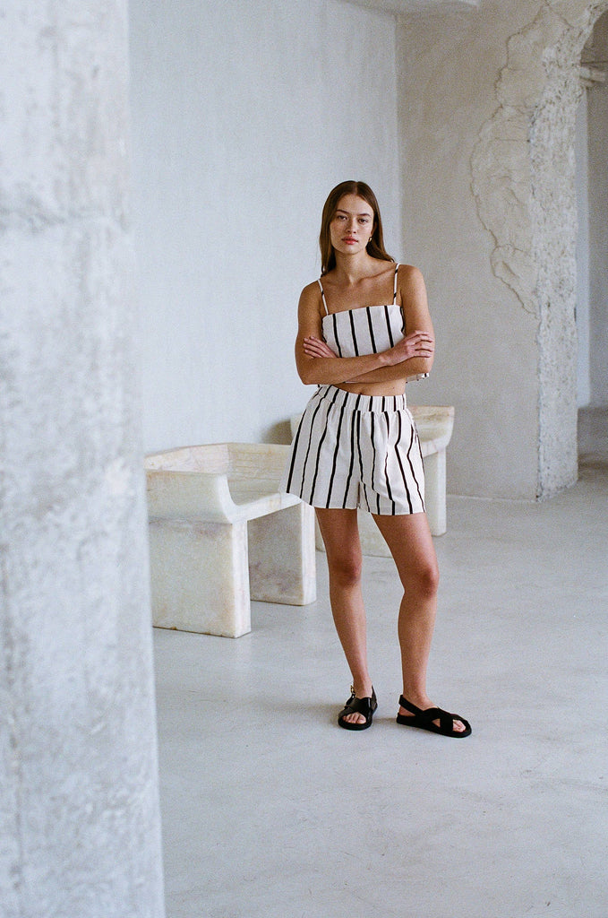 Woven Cotton Linen Shorts (Stripe) by a.ren