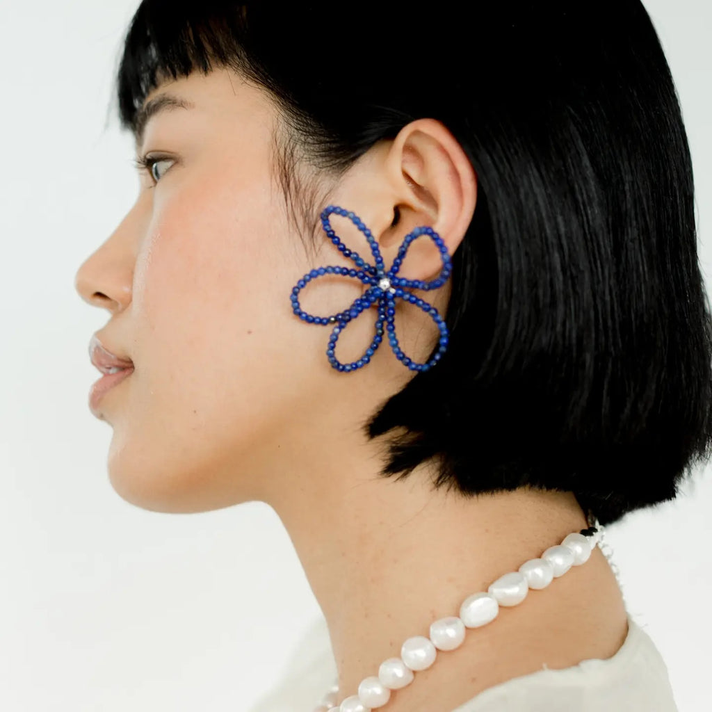 Large Bloom Earrings (Lapis) by Kara Yoo