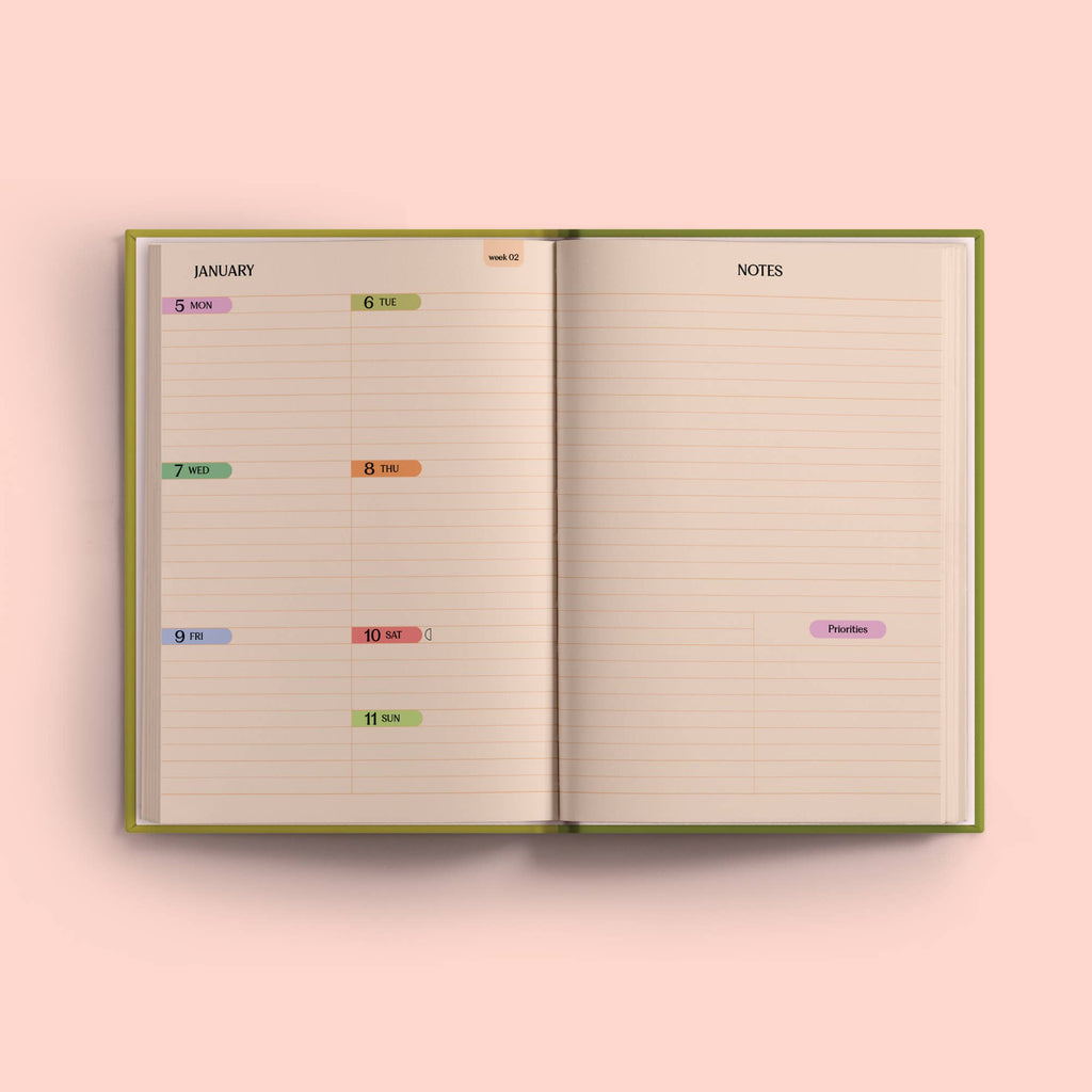 2026 A5 Weekly Diary Planner (Pistachio Stripe) by Good Tuesday
