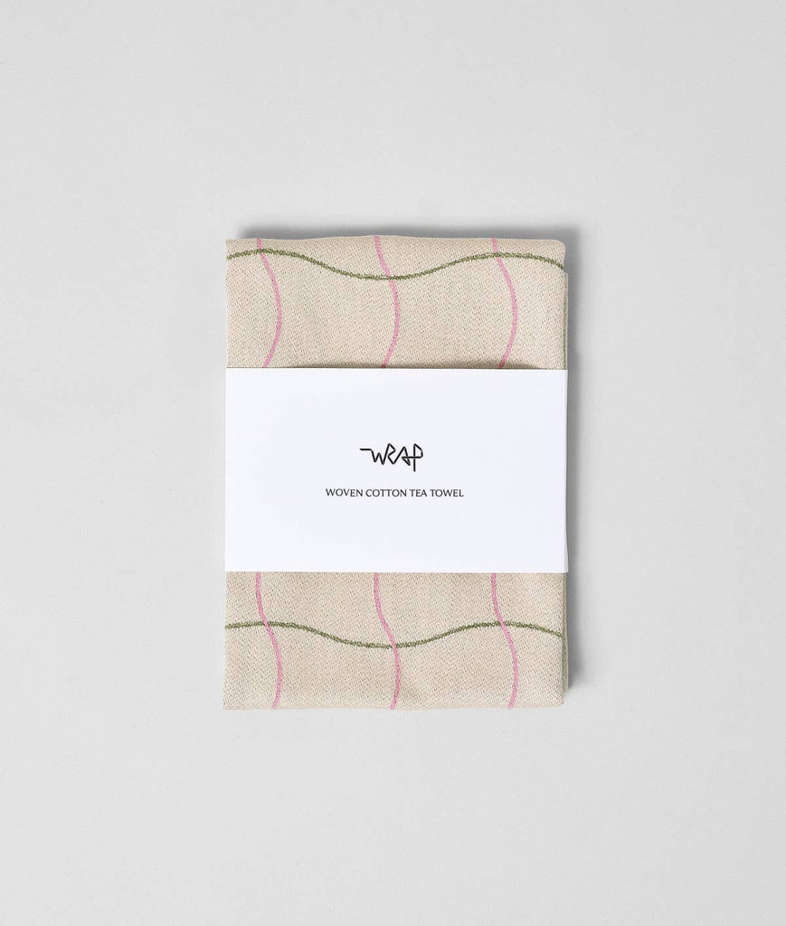 Wave Grid Woven Cotton Tea Towel (Natural) by Wrap