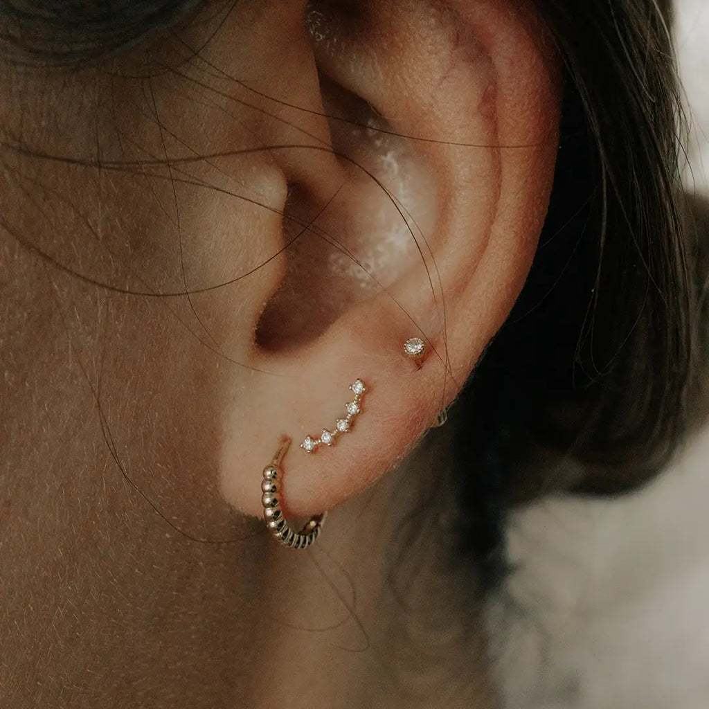 Thick Beaded Huggies (Solid Gold) by Ofina Jewelry