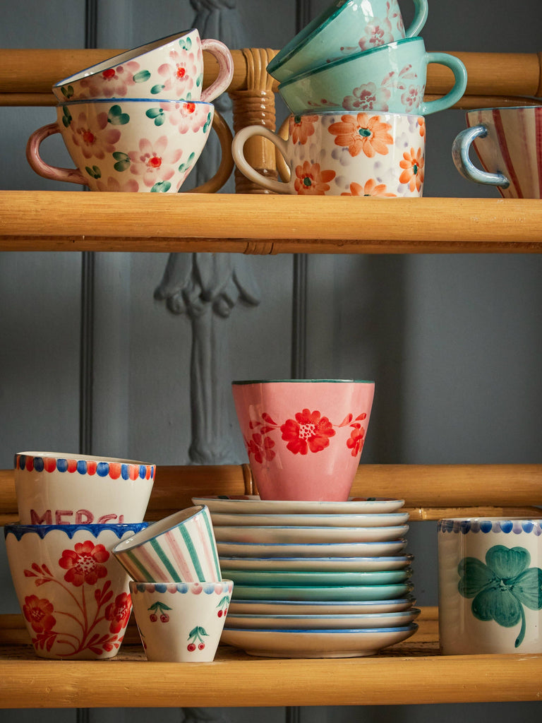 Ceramic Oval Cup (Orange Flower Vine) by RicebyRice