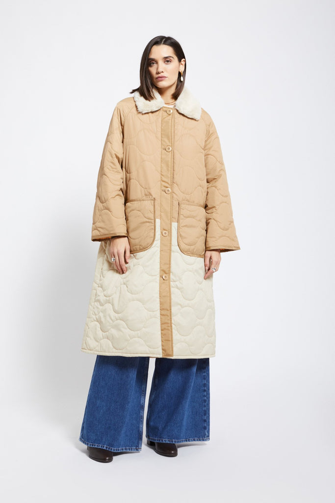 Quilted Puffer Long Jacket (Desert) by ottod'Ame