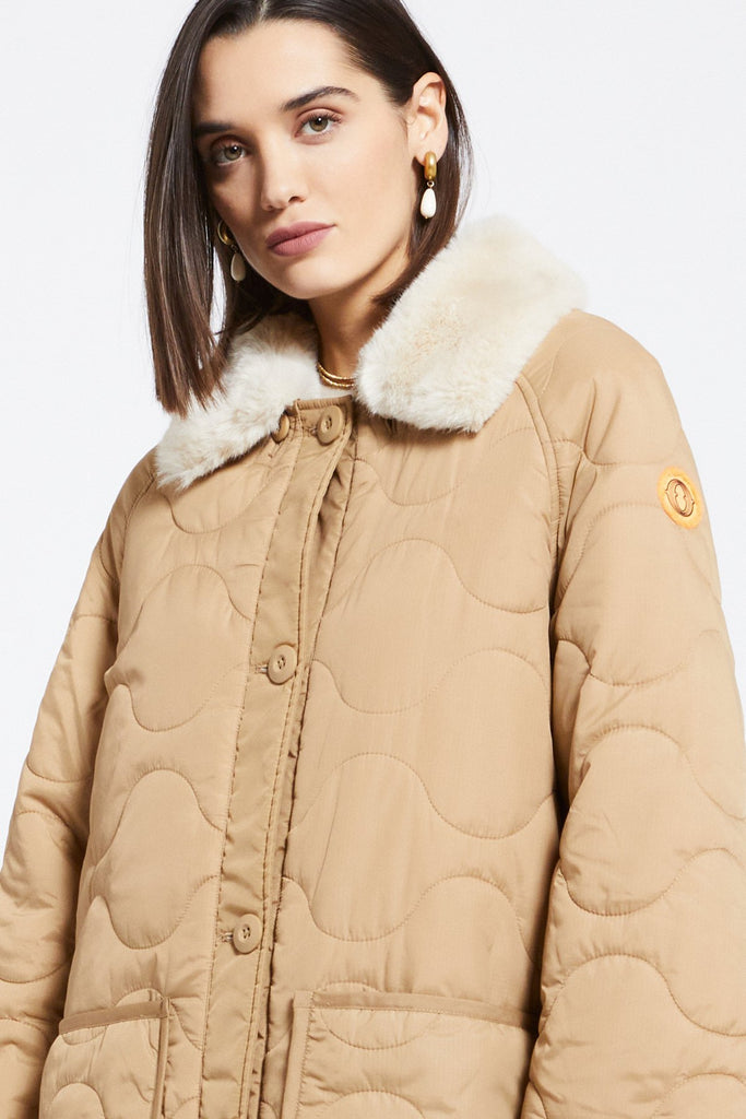 Quilted Puffer Long Jacket (Desert) by ottod'Ame