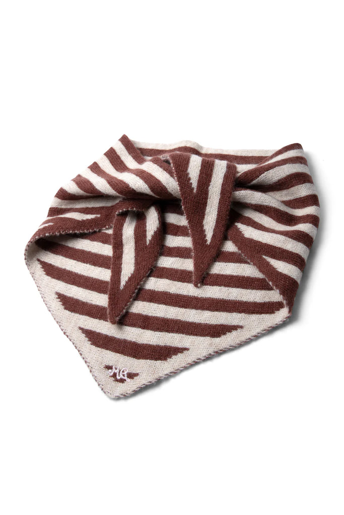 Knitted Stripe Triangle Scarf (Choc/Ecru) by Damson Madder