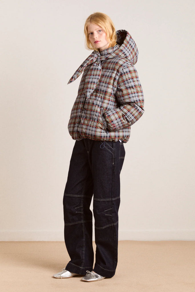 Pearl Hooded Puffer (Multi Check) by Damson Madder