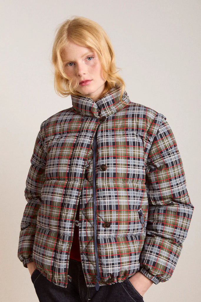 Pearl Hooded Puffer (Multi Check) by Damson Madder