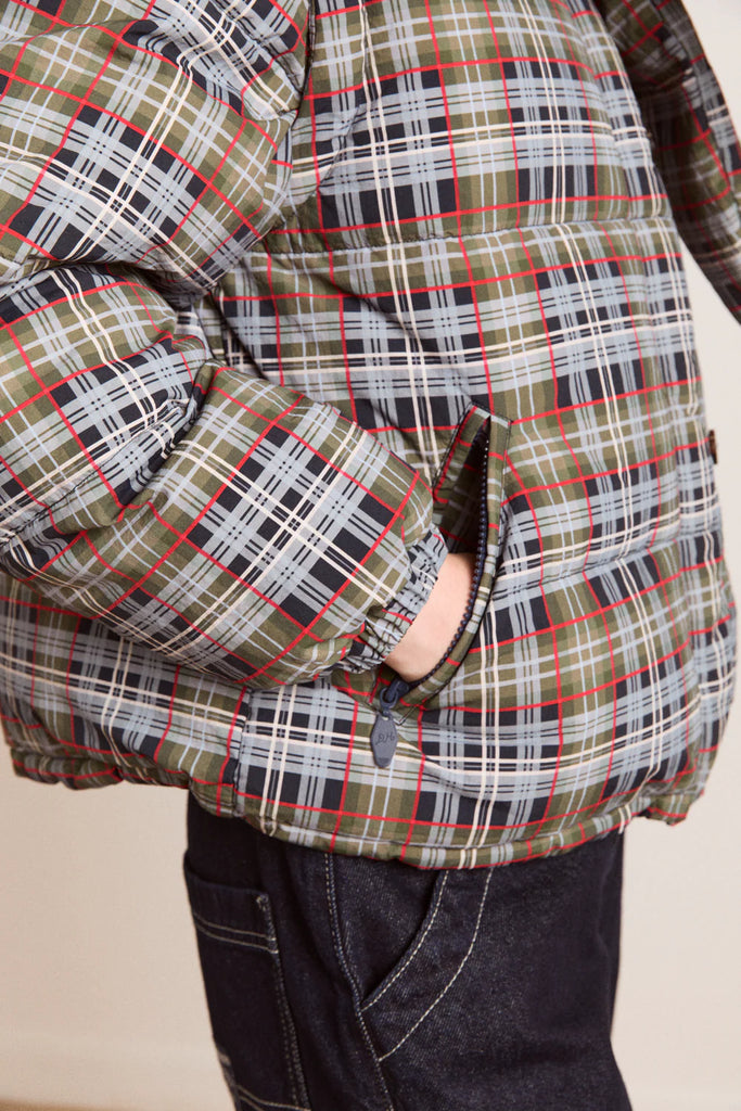 Pearl Hooded Puffer (Multi Check) by Damson Madder