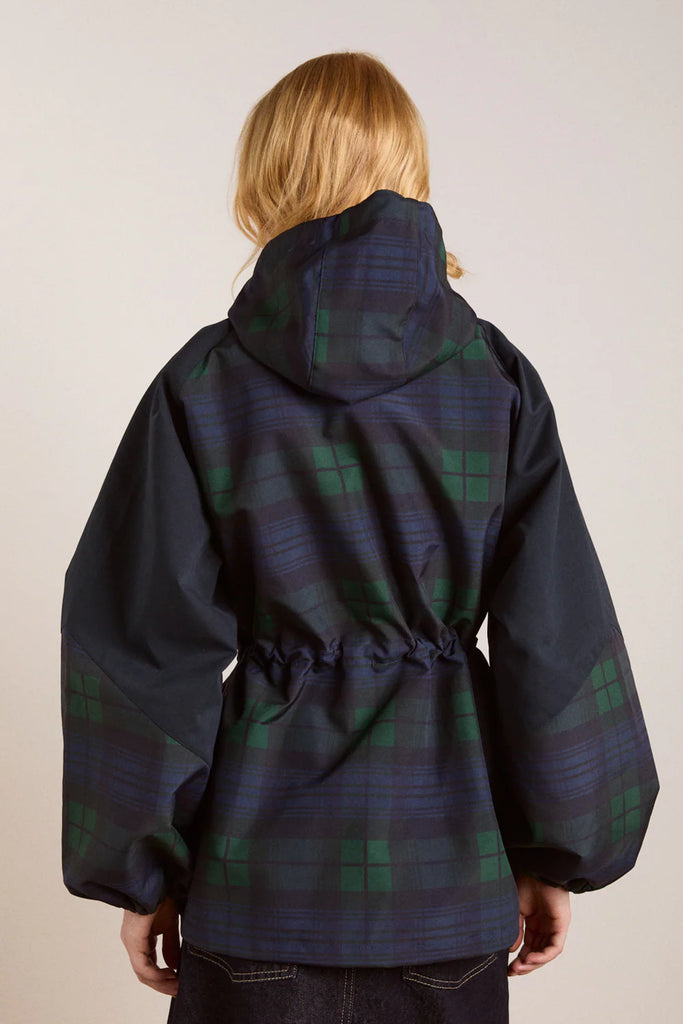Liu Shower Resistant Raincoat (Navy Check) by Damson Madder