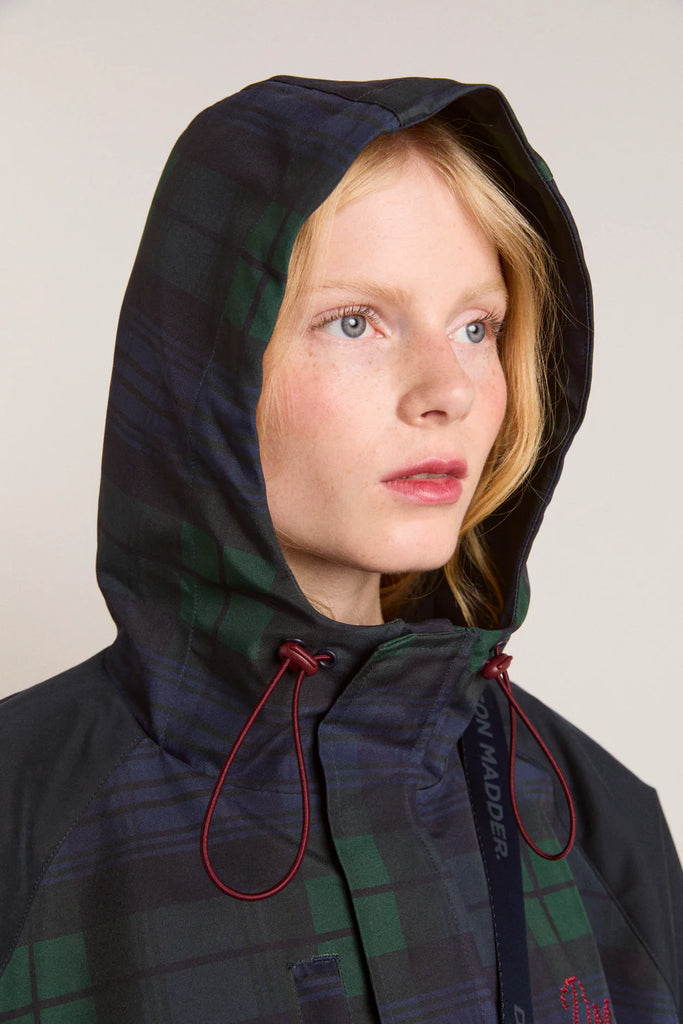 Liu Shower Resistant Raincoat (Navy Check) by Damson Madder