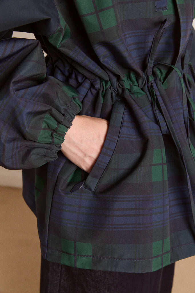 Liu Shower Resistant Raincoat (Navy Check) by Damson Madder