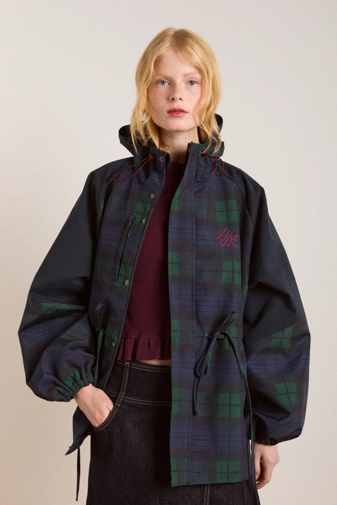 Liu Shower Resistant Raincoat (Navy Check) by Damson Madder