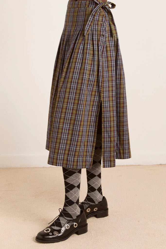 Josie Midi Skirt (Multi Check) by Damson Madder