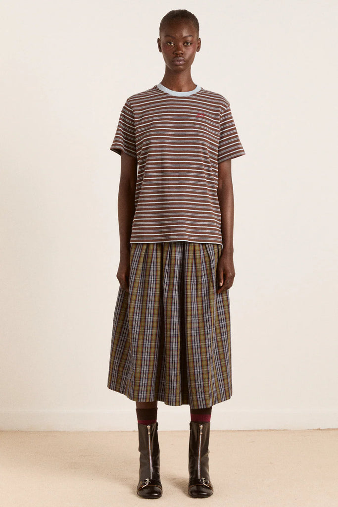 Ariel Relaxed Tee (Brown/Blue Stripe) by Damson Madder