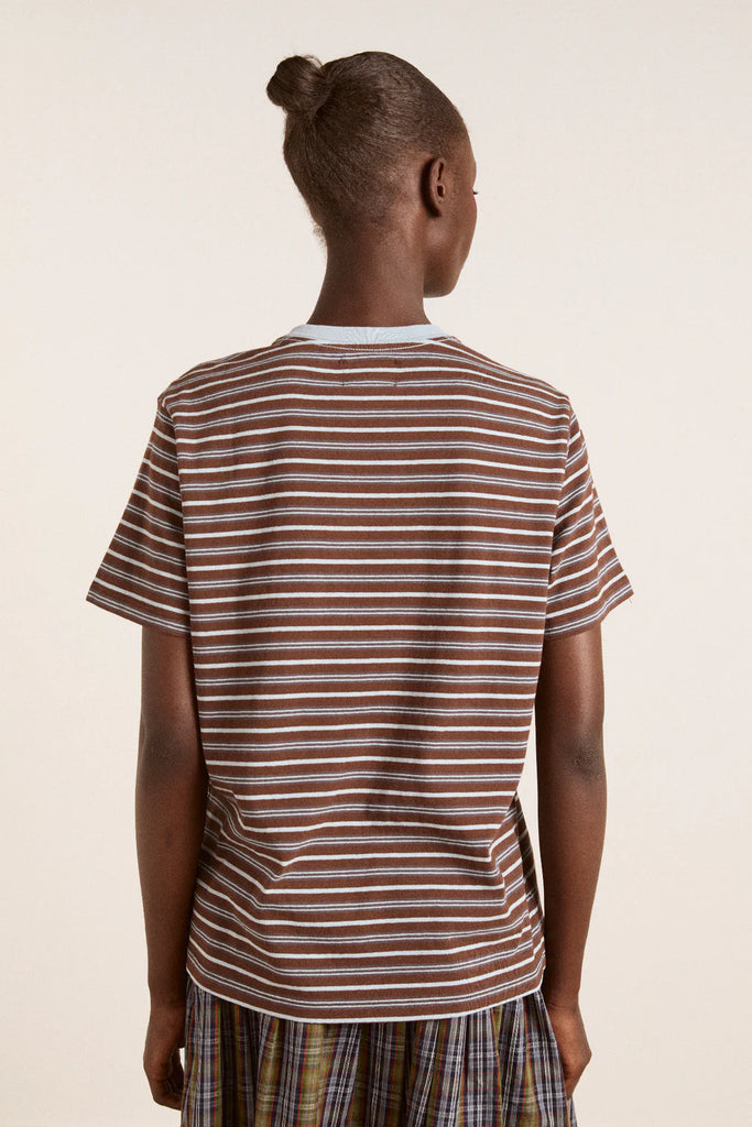 Ariel Relaxed Tee (Brown/Blue Stripe) by Damson Madder