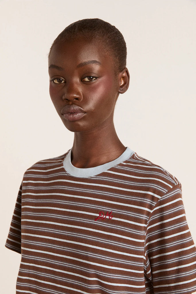 Ariel Relaxed Tee (Brown/Blue Stripe) by Damson Madder