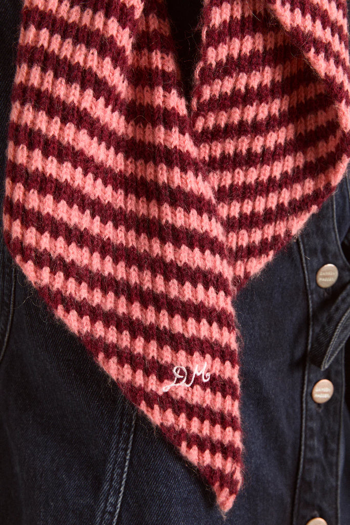 Tie Front Hood (Pink/Burgundy Stripe) by Damson Madder