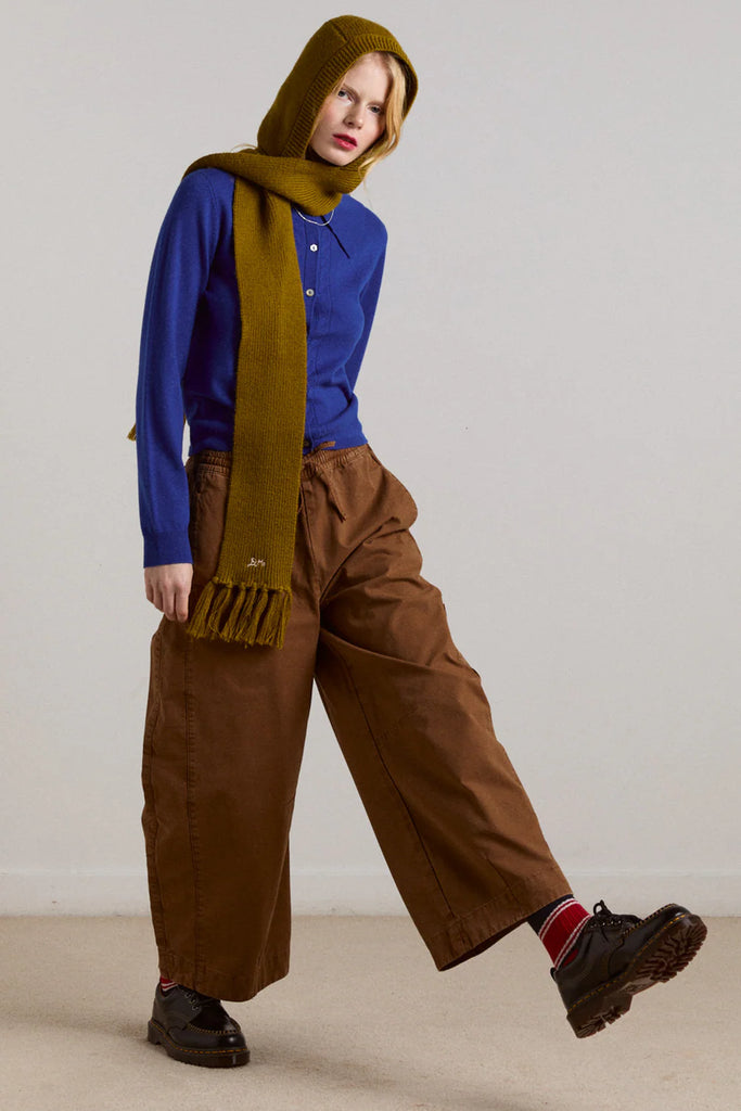 Tassel Hooded Scarf (Olive) by Damson Madder