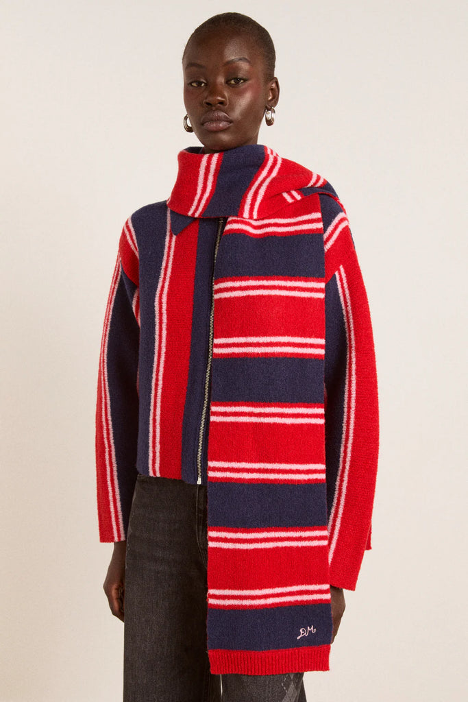 Bibi Scarf (Red/Navy Stripe) by Damson Madder