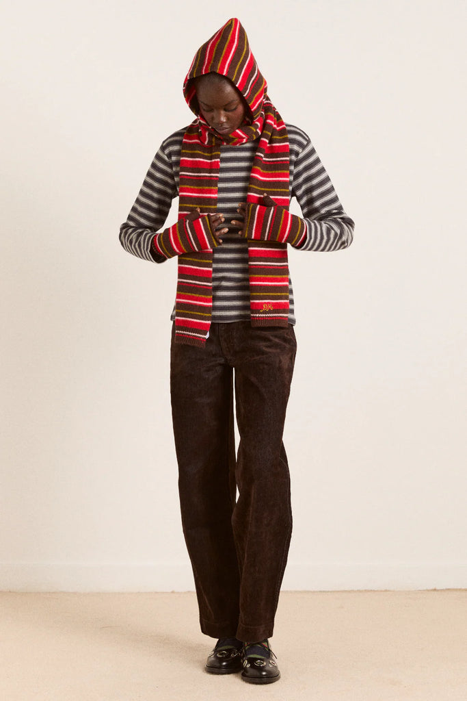 Stripe Hooded Scarf (Choc Multi Stripe) by Damson Madder
