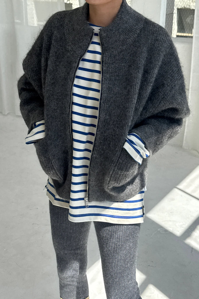 Alpaca Zip Front Jacket (Charcoal) by Le Bon Shoppe