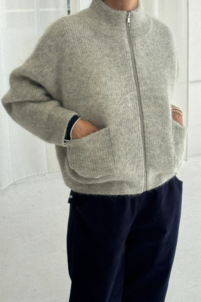 Alpaca Zip Front Jacket (Light Grey) by Le Bon Shoppe