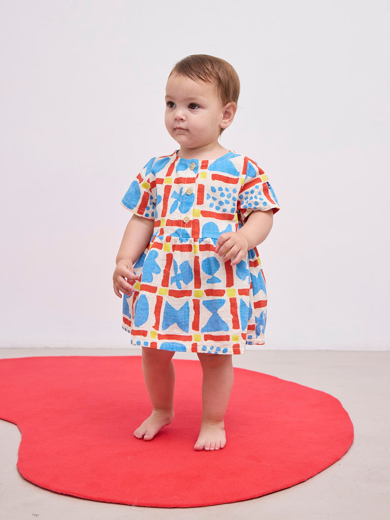 Geometric Game Woven Dress (Baby) by Bobo Choses