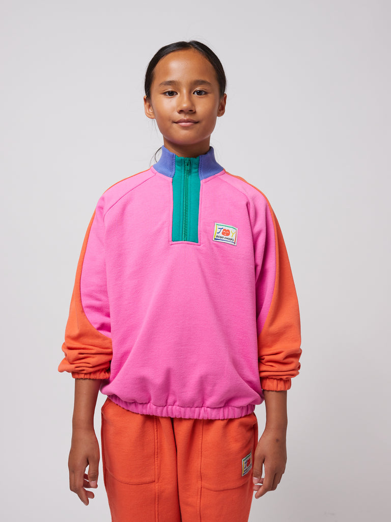 Smiling Color Block Zipped Sweatshirt (Kids) by Bobo Choses