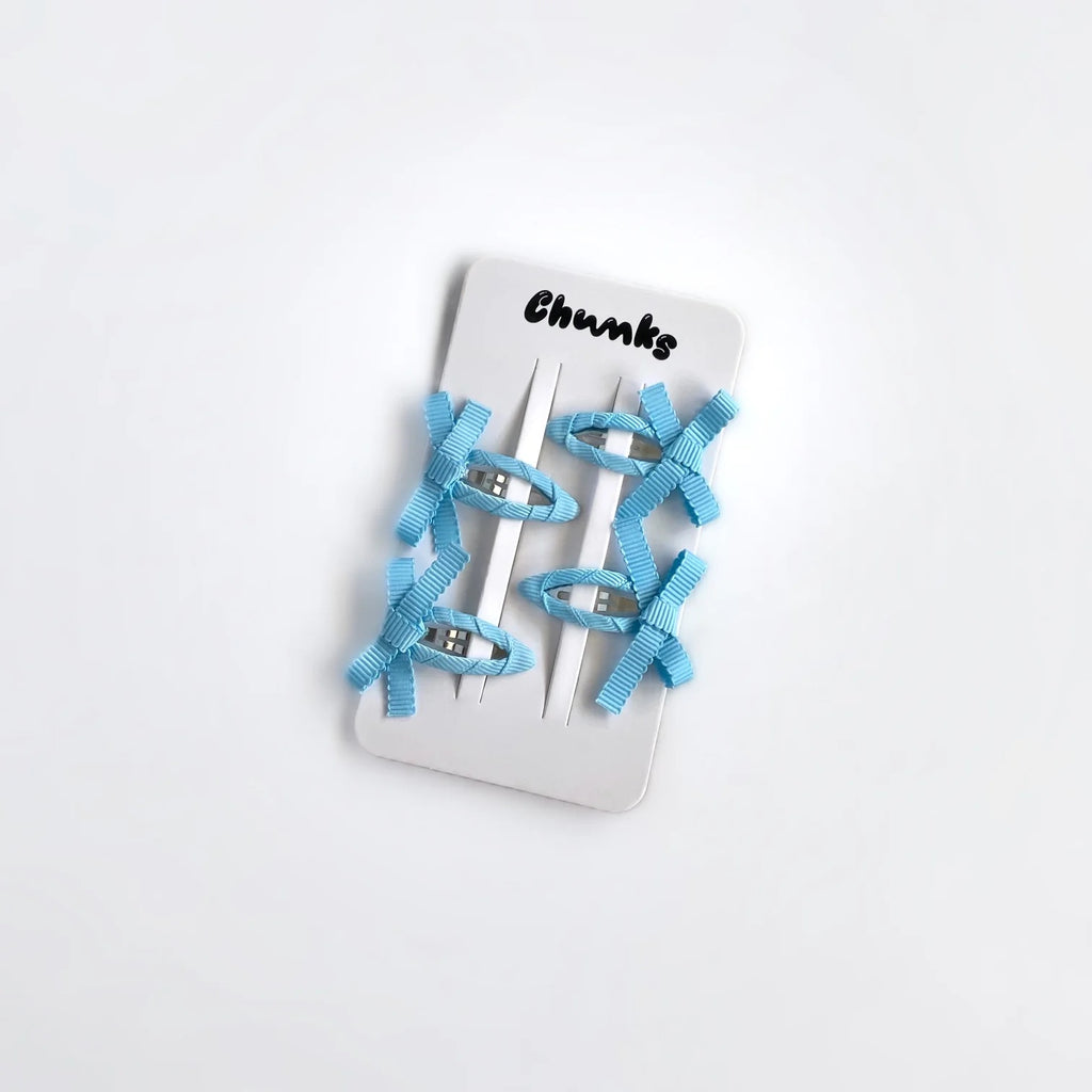 4 Mini Bow Snap Clip Set (Baby Blue)